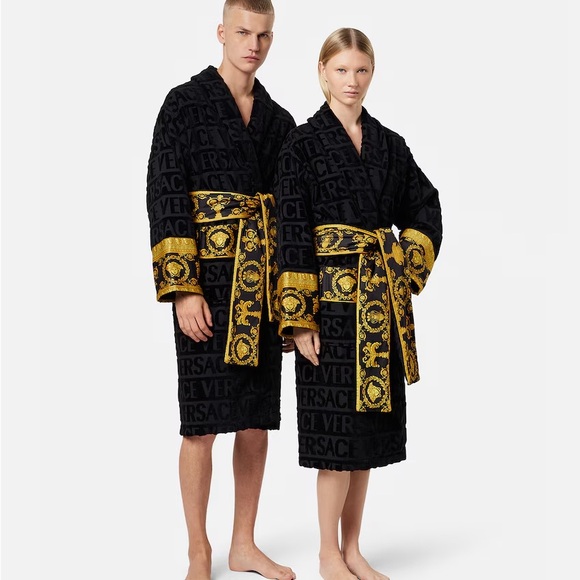 🔥Versace I 🖤 Baroque Robe XL Black Gold NEW $825 Retail Bundle - Picture 3 of 9
